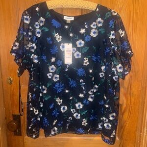 Calvin Klein Navy Blue Floral Blouse